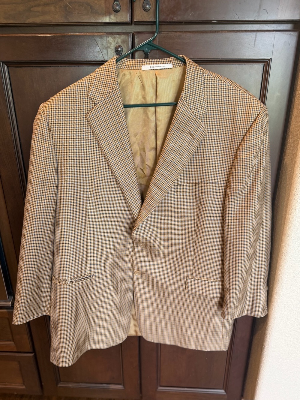 Hickey Freeman Silk wool Houndstooth Blazer Sport Coat 46 Regular vintage